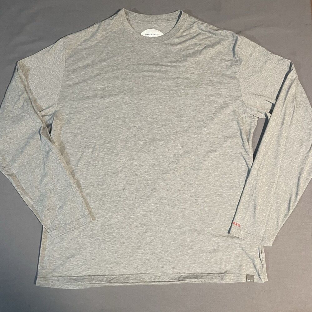 Simms Insect Shield Long Sleeve Crew  Neck Shirt Men’s XL Grey Fishing Outdoor